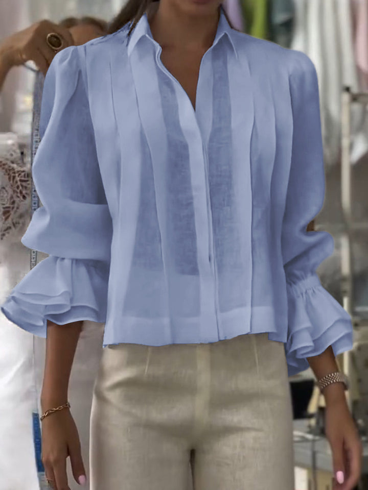 Gina - Solid Color Lapel Long Sleeve Casual Loose Linen Cardigan Top