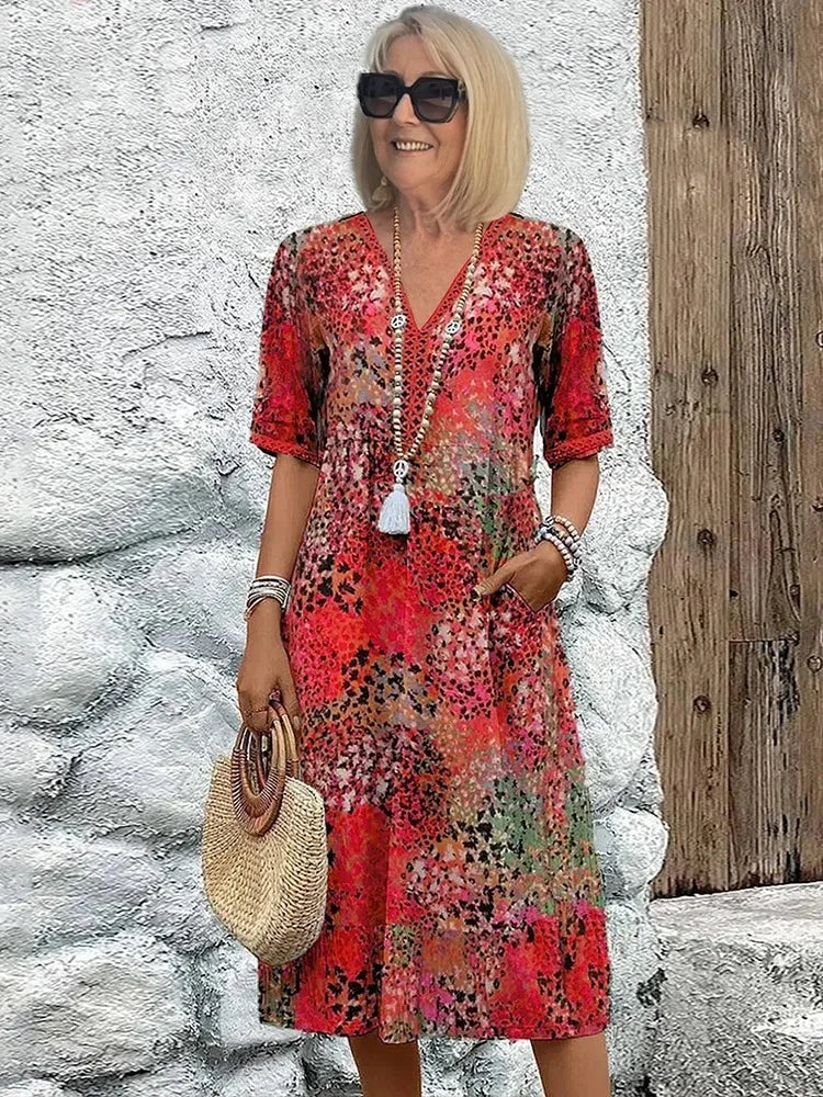 Emelith - Leopard Lace V-Neck Summer Dress