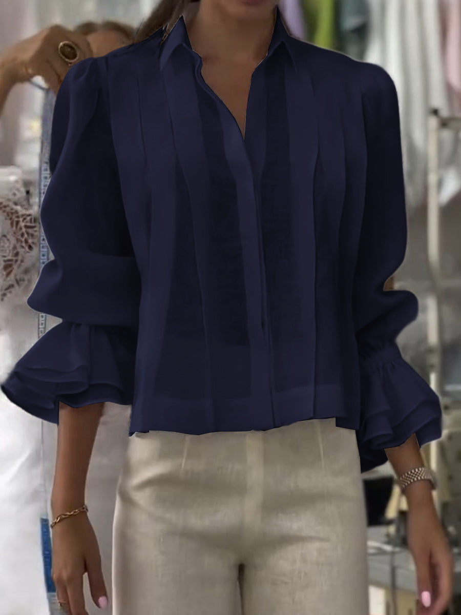 Gina - Solid Color Lapel Long Sleeve Casual Loose Linen Cardigan Top