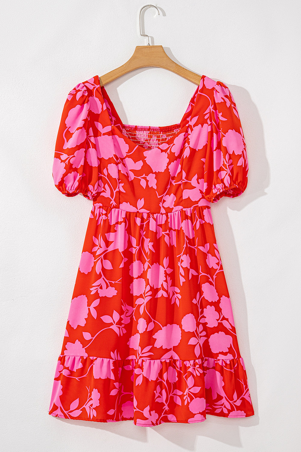 Floral Sweetheart Neck Ruffled Mini Dress