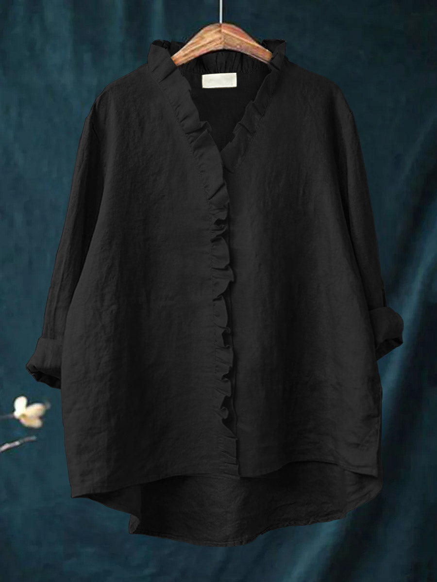 Ecka - Casual Cotton And Linen Ruffle Shirt