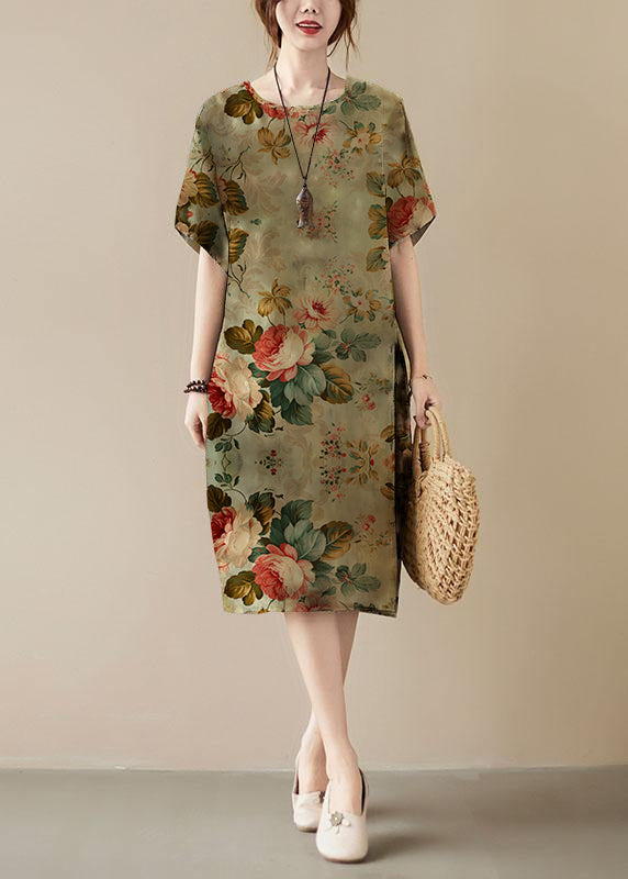 Classy Print O-Neck Pockets Summer Maxi Dresses Half Sleeve