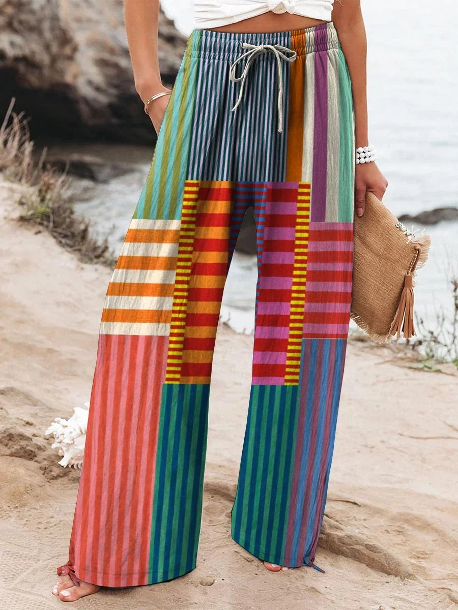 Rowena - Colorful Patchwork Striped Cotton Linen Top, Pant, Jumpsuit and Dress