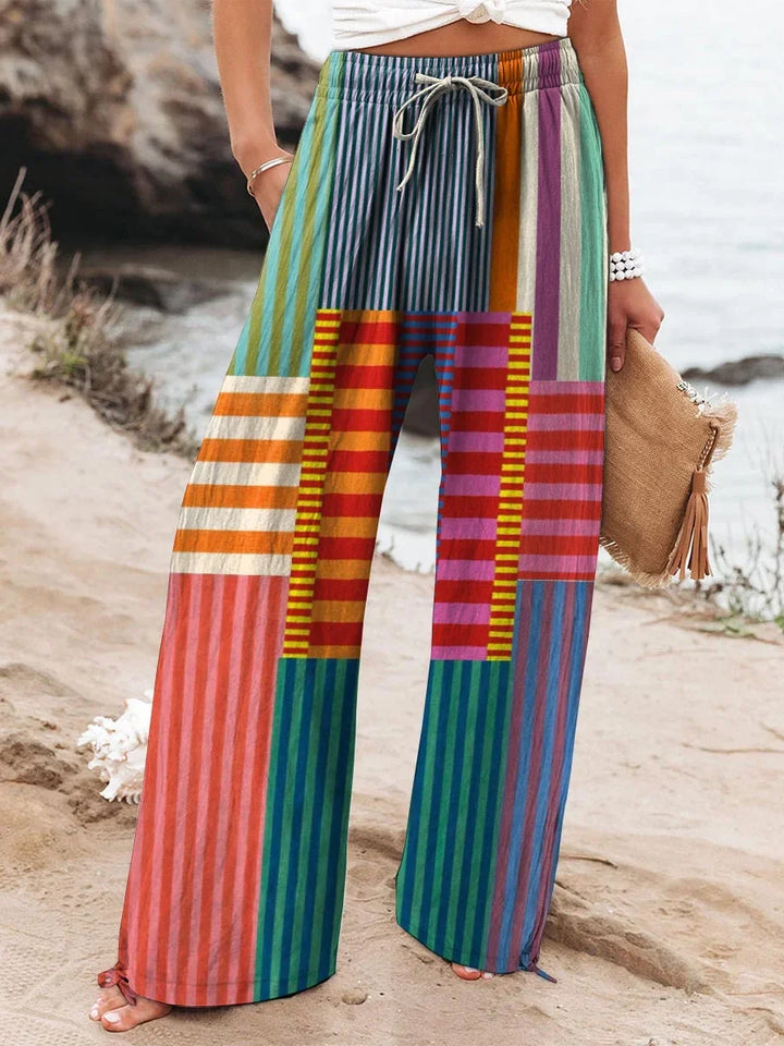 Rowena - Colorful Patchwork Striped Cotton Linen Top, Pant, Jumpsuit and Dress