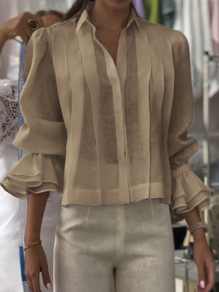 Gina - Solid Color Lapel Long Sleeve Casual Loose Linen Cardigan Top