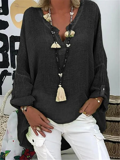 Maine - Basic Linen Long Sleeve Blouse