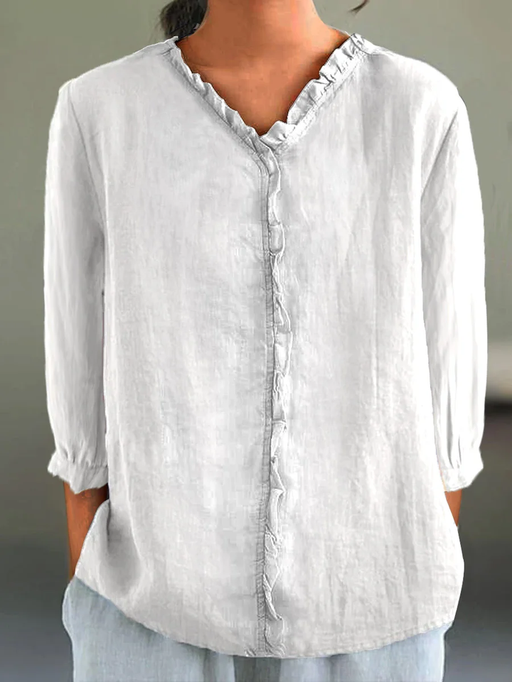 Shayla | Ruffle Collar Cotton-Linen Shirt