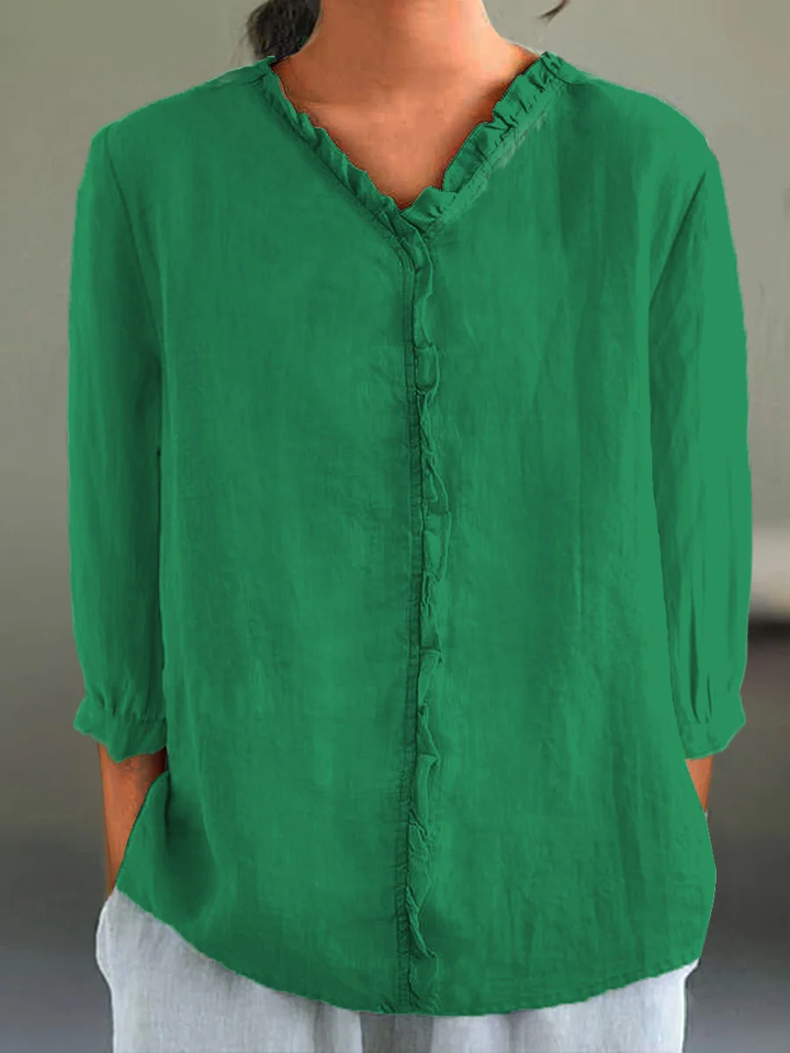 Shayla | Ruffle Collar Cotton-Linen Shirt