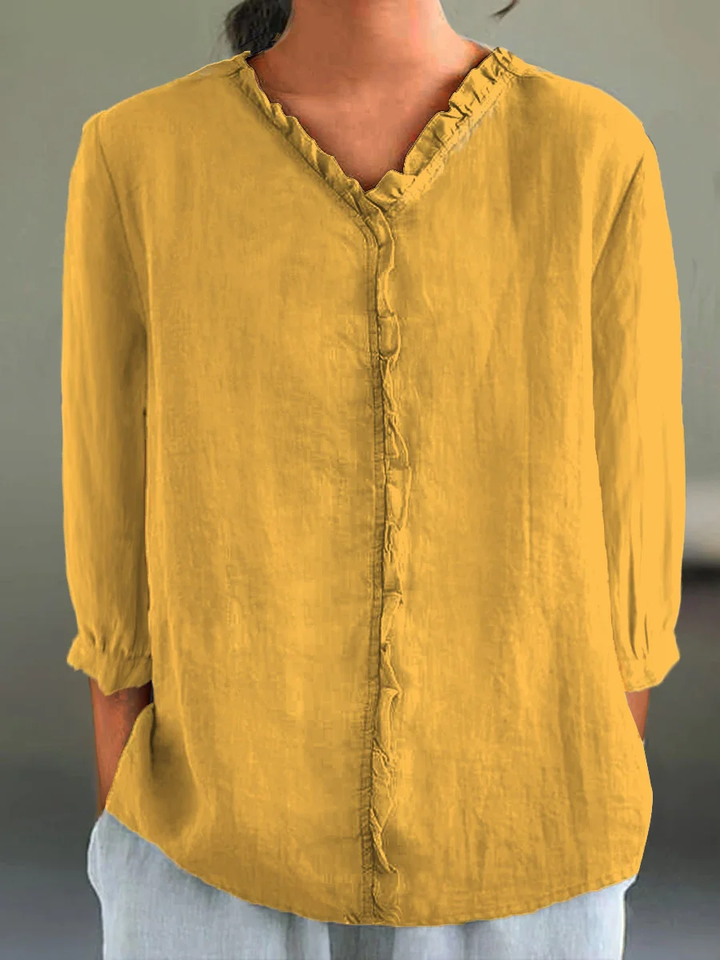 Shayla | Ruffle Collar Cotton-Linen Shirt