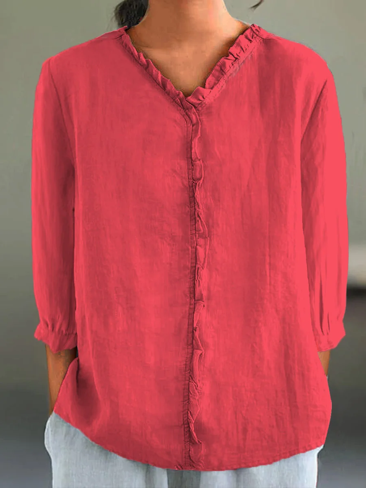 Shayla | Ruffle Collar Cotton-Linen Shirt