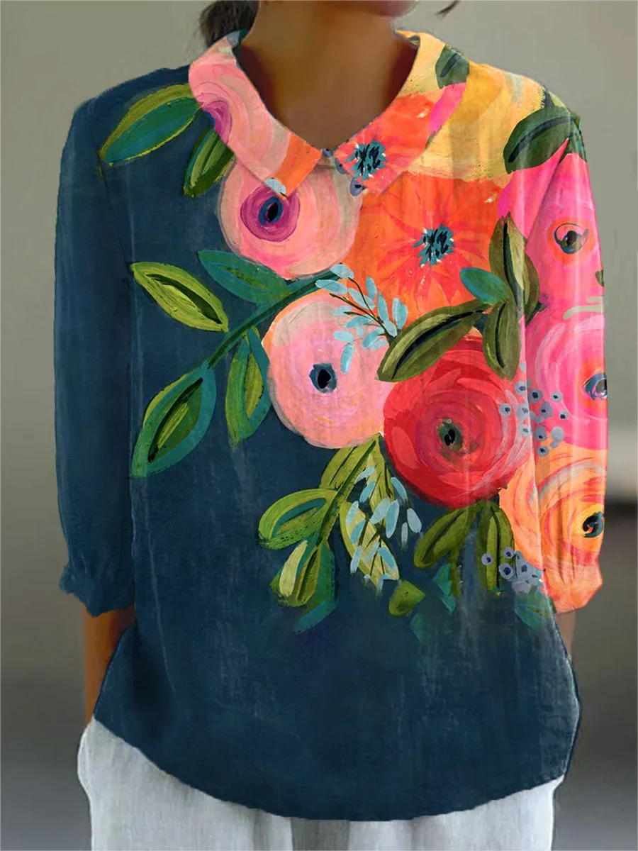 Merry | Vintage Floral Cotton-Linen Shirt